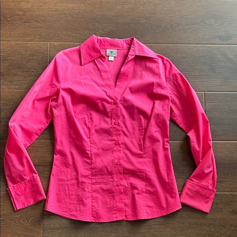 Worthington Hot Pink Button Down Shirt | Business Casual | Office | Pink